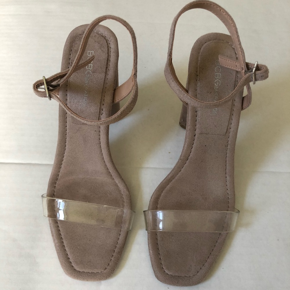 Nude suede chunky heels